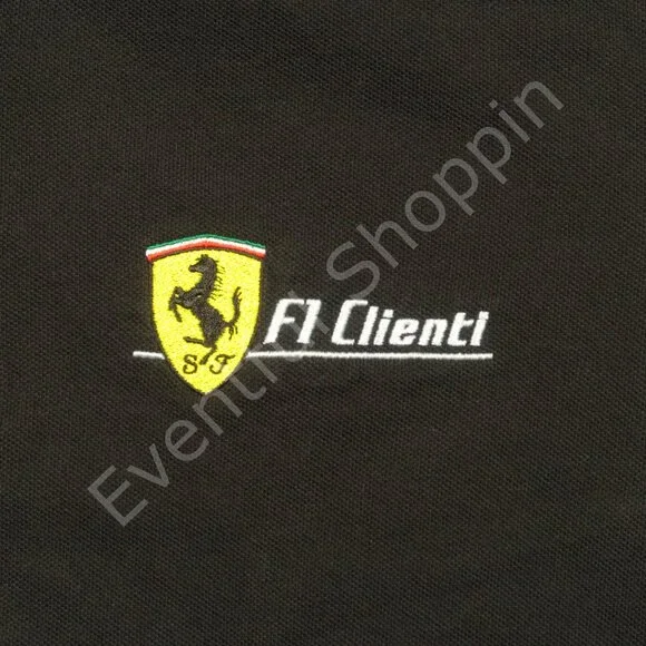 Vintage Ferrari Polo Shirt Mens Large Black F1 Clienti Mesh Cotton Outer Banks - Picture 4 of 7
